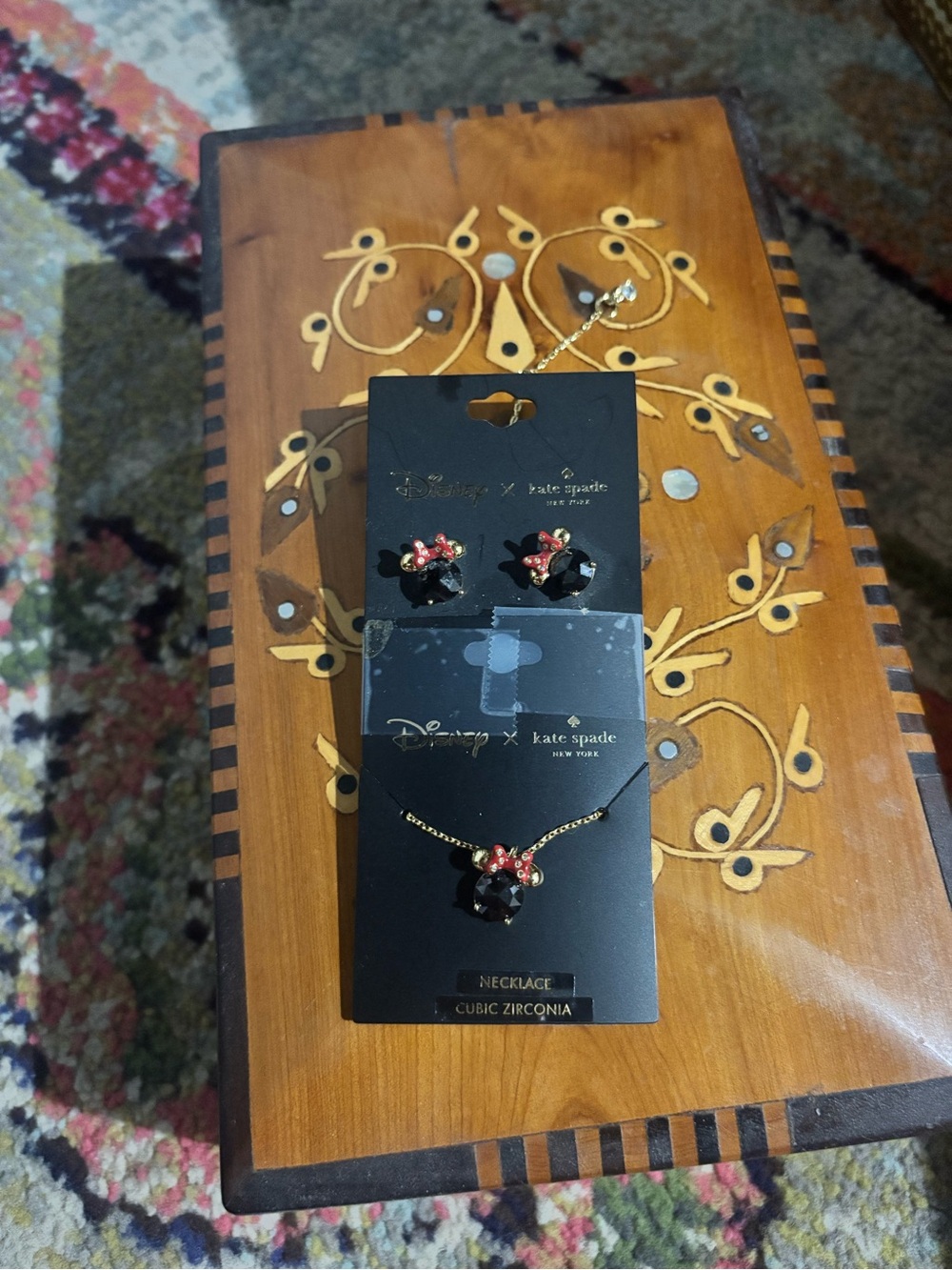 Disney Gold-Tone Necklace and Earring Set with Black and Red Minnie Accents